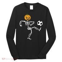 Pumpkin Skeleton Soccer Player Halloween Soccer Long Sleeve Shirt thumb 0
