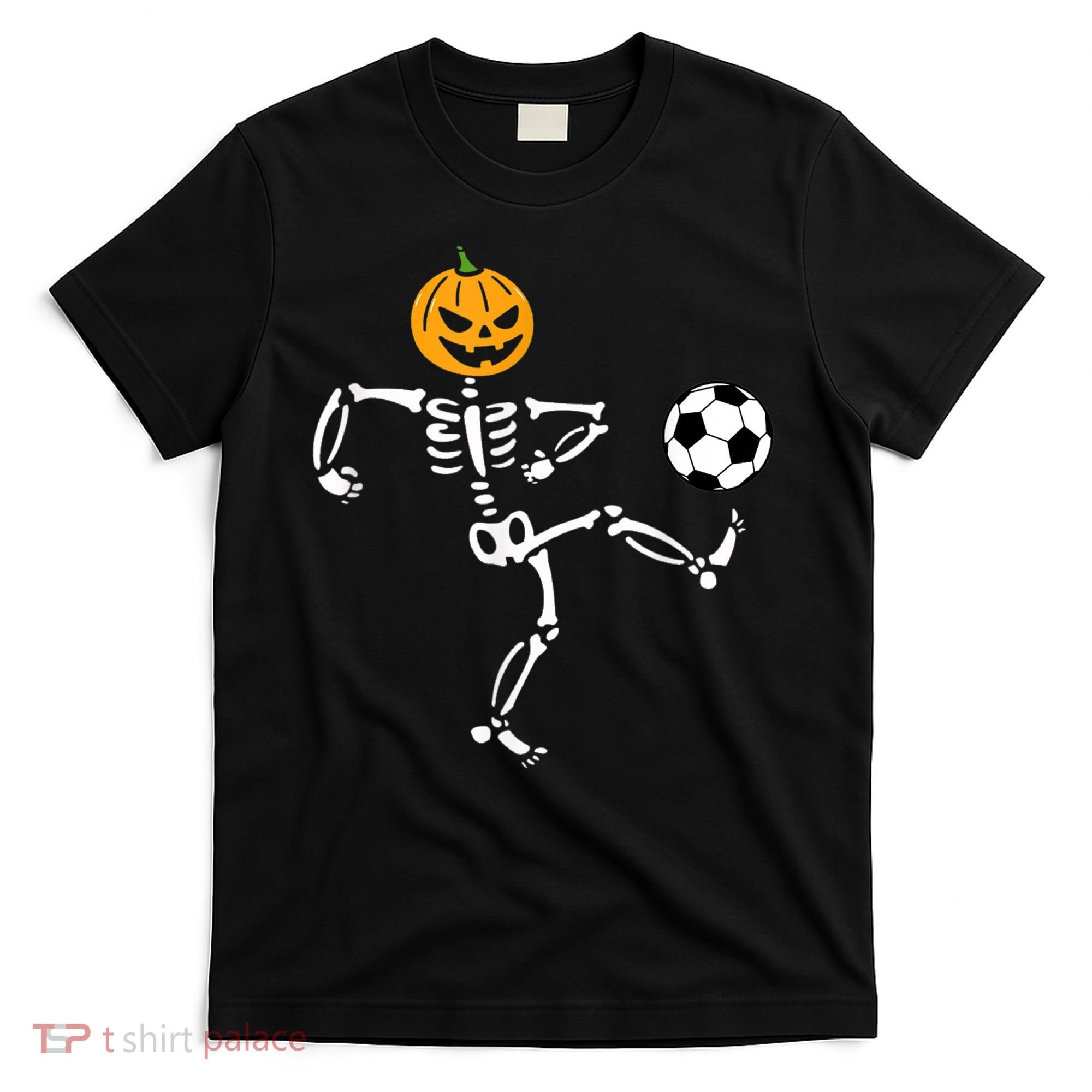 Pumpkin Skeleton Soccer Player Halloween Soccer T-Shirt