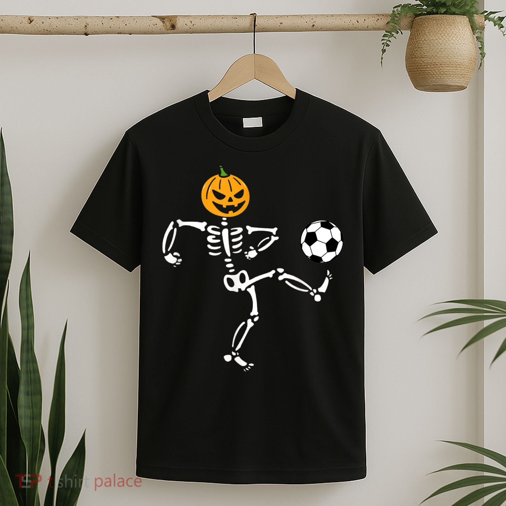 Pumpkin Skeleton Soccer Player Halloween Soccer T-Shirt
