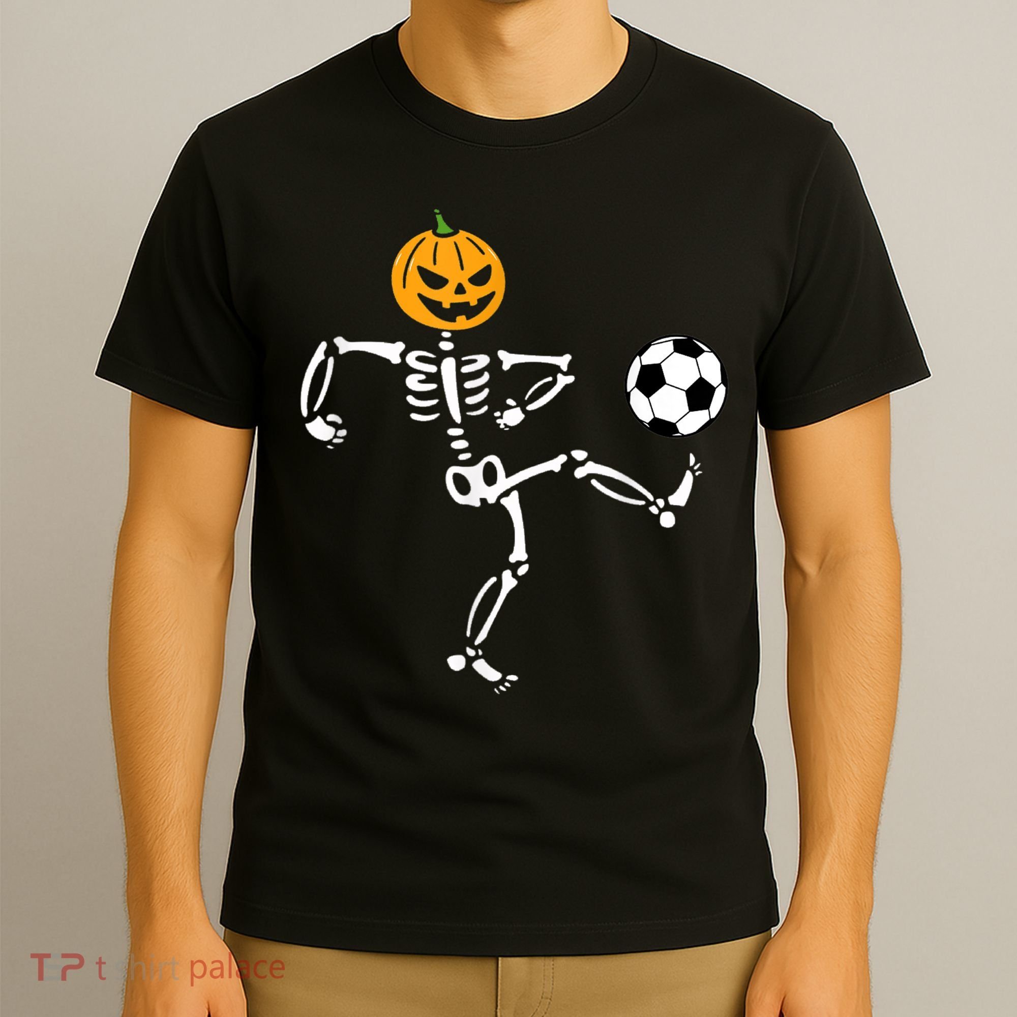 Pumpkin Skeleton Soccer Player Halloween Soccer T-Shirt