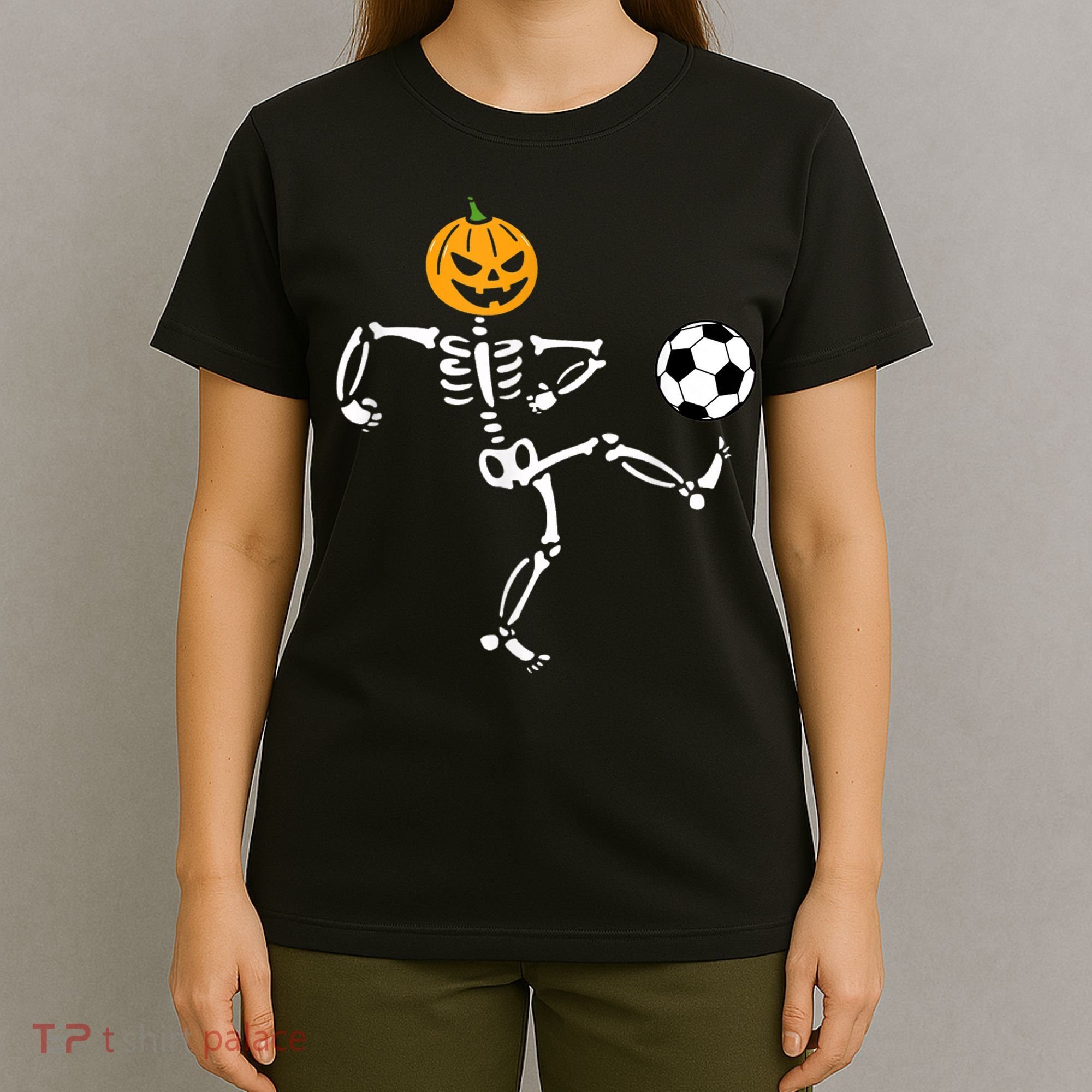 Pumpkin Skeleton Soccer Player Halloween Soccer T-Shirt