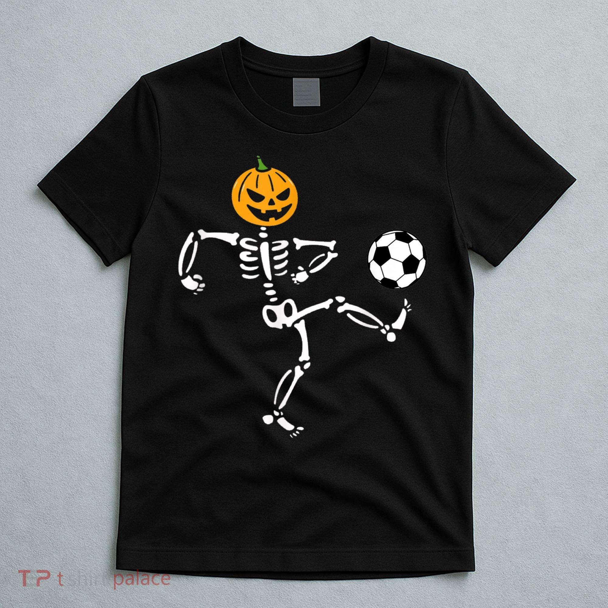 Pumpkin Skeleton Soccer Player Halloween Soccer T-Shirt