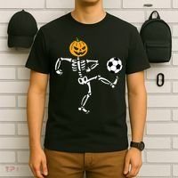 Pumpkin Skeleton Soccer Player Halloween Soccer T-Shirt thumb 6