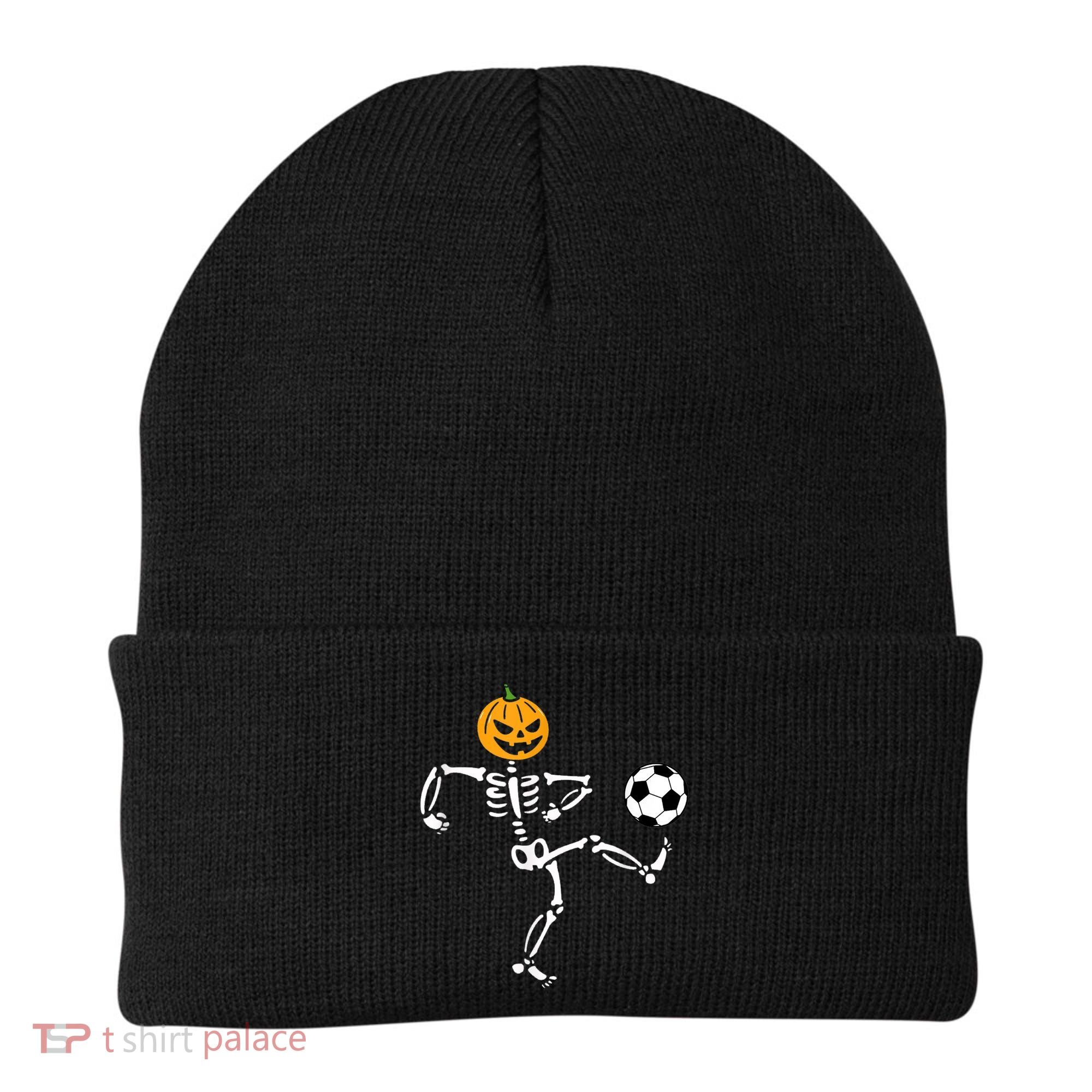 Pumpkin Skeleton Soccer Player Halloween Soccer Beanie