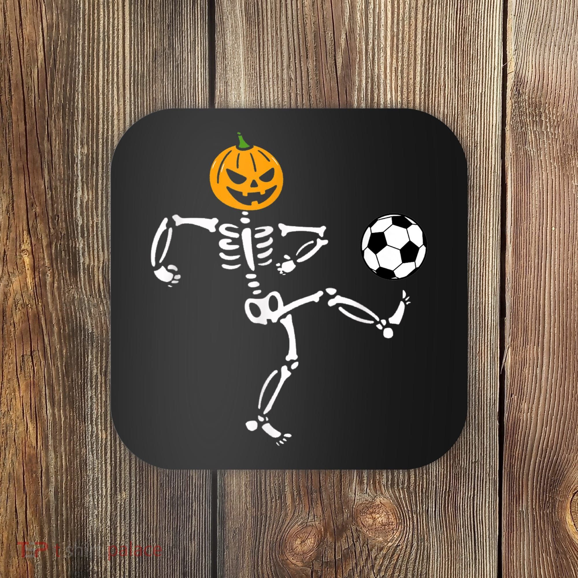 Pumpkin Skeleton Soccer Player Halloween Soccer Coaster