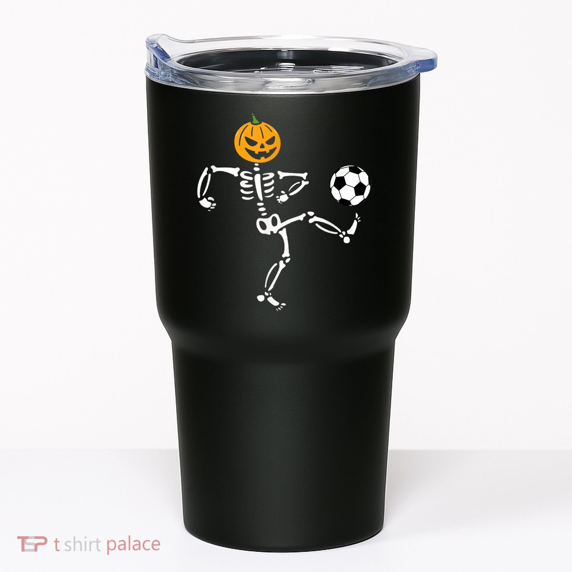 Pumpkin Skeleton Soccer Player Halloween Soccer Tumbler