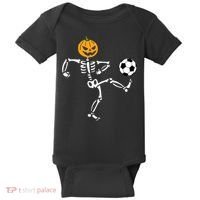 Pumpkin Skeleton Soccer Player Halloween Soccer Baby Bodysuit thumb 0
