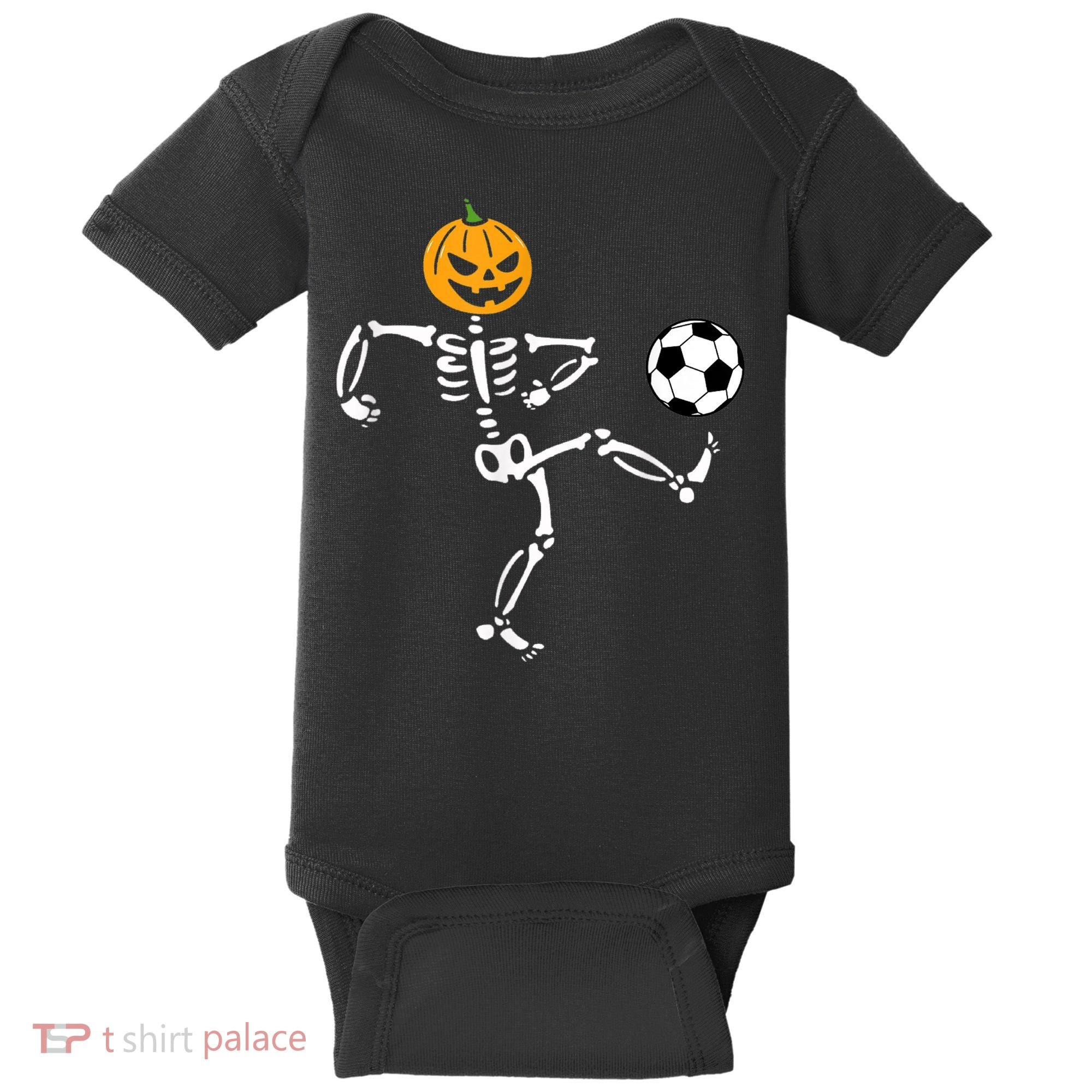 Pumpkin Skeleton Soccer Player Halloween Soccer Baby Bodysuit