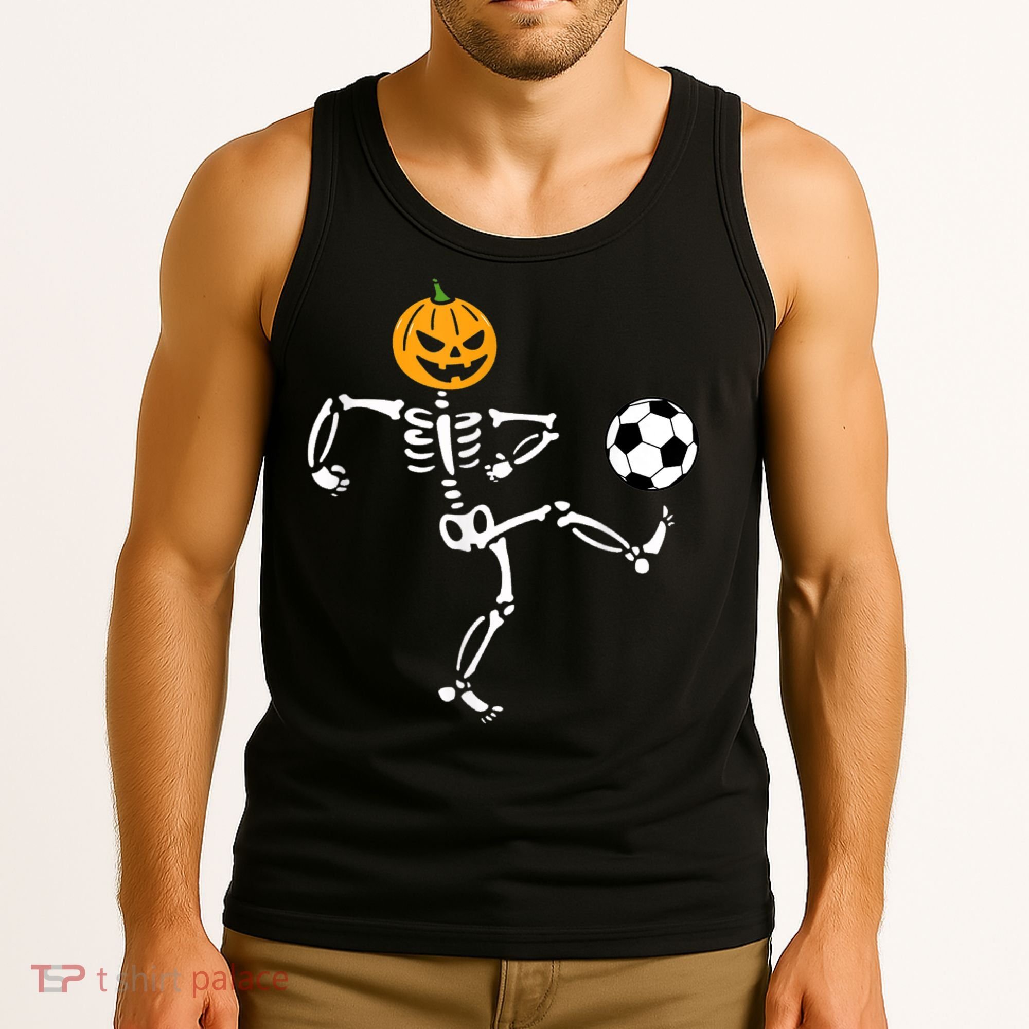 Pumpkin Skeleton Soccer Player Halloween Soccer Tank Top