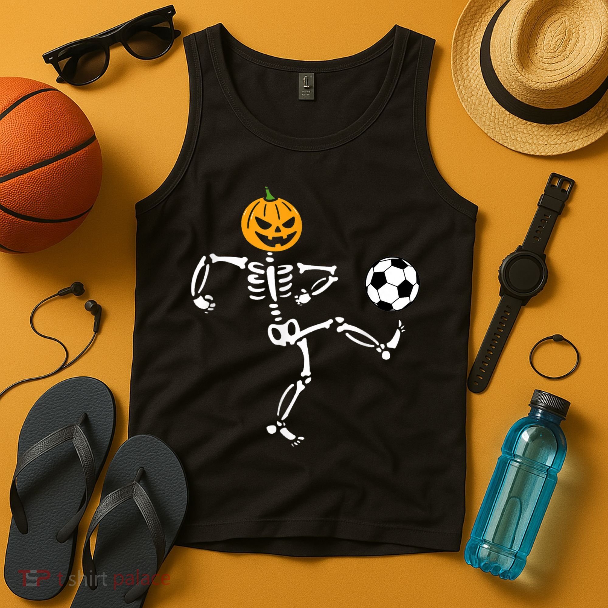 Pumpkin Skeleton Soccer Player Halloween Soccer Tank Top