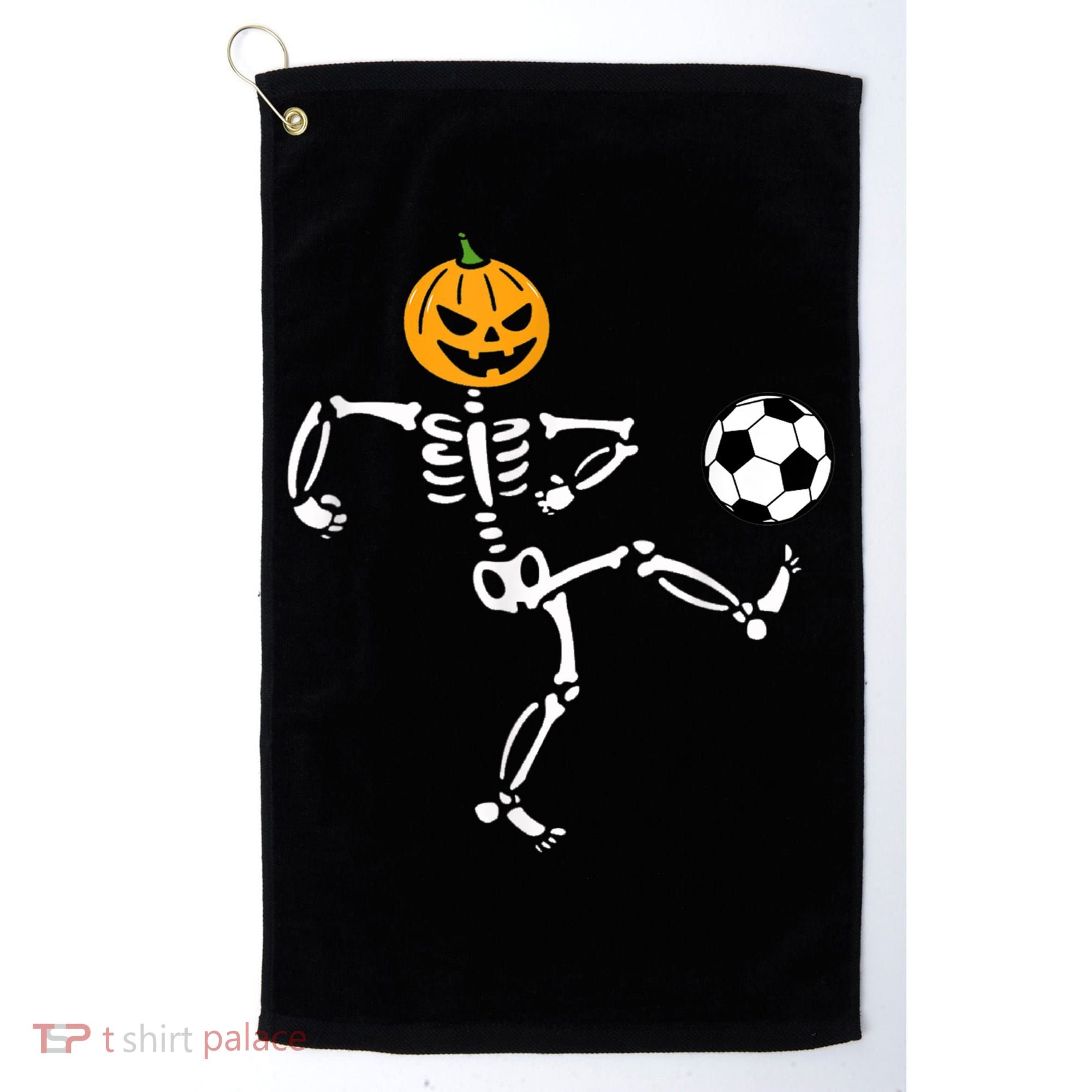 Pumpkin Skeleton Soccer Player Halloween Soccer Golf Towel