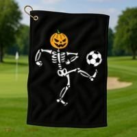 Pumpkin Skeleton Soccer Player Halloween Soccer Golf Towel thumb 1