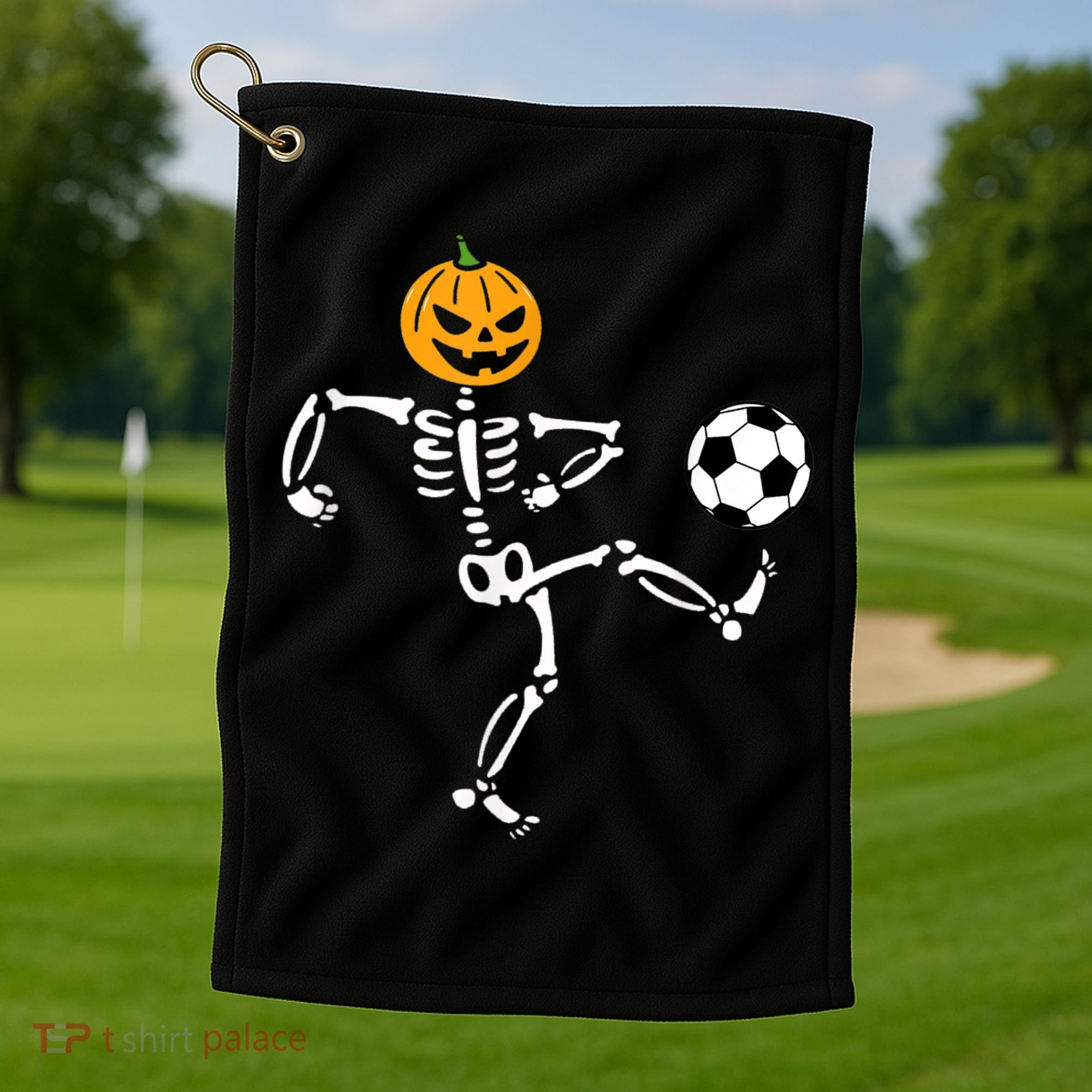Pumpkin Skeleton Soccer Player Halloween Soccer Golf Towel