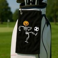 Pumpkin Skeleton Soccer Player Halloween Soccer Golf Towel thumb 2