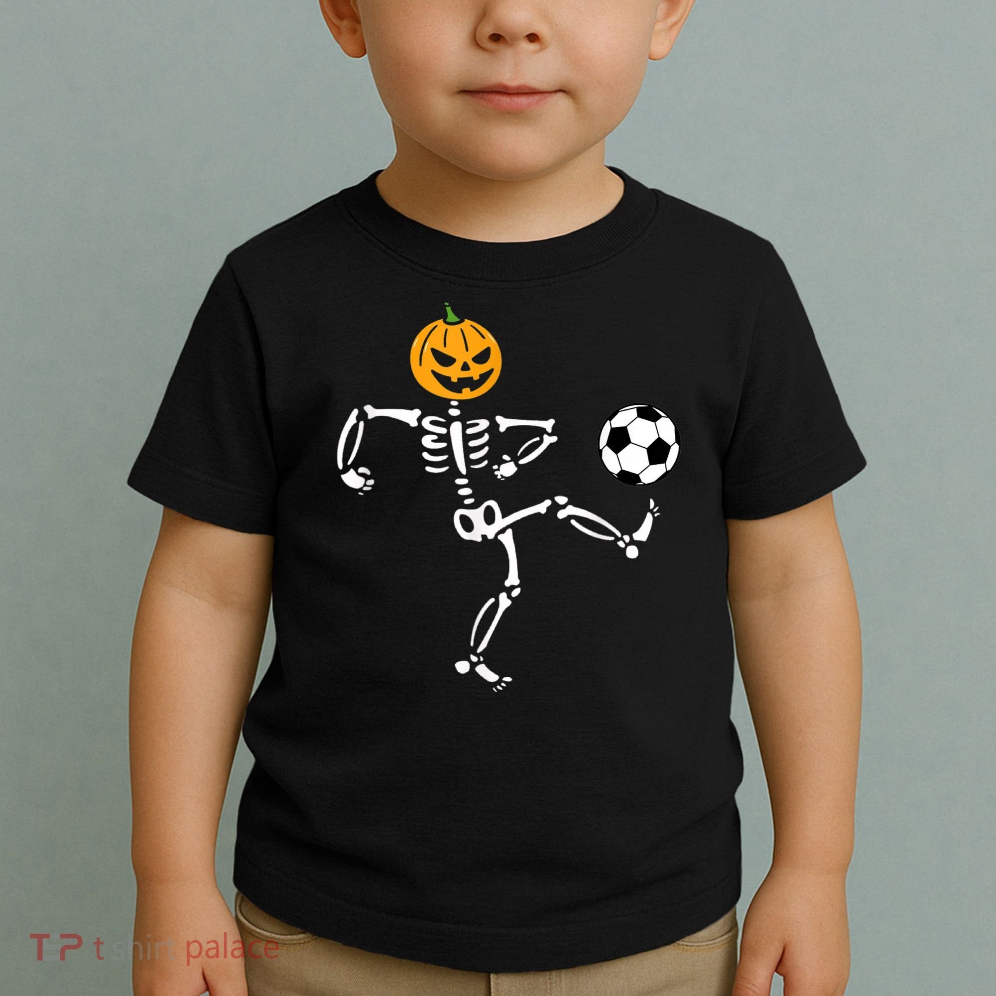 Pumpkin Skeleton Soccer Player Halloween Soccer Toddler T-Shirt