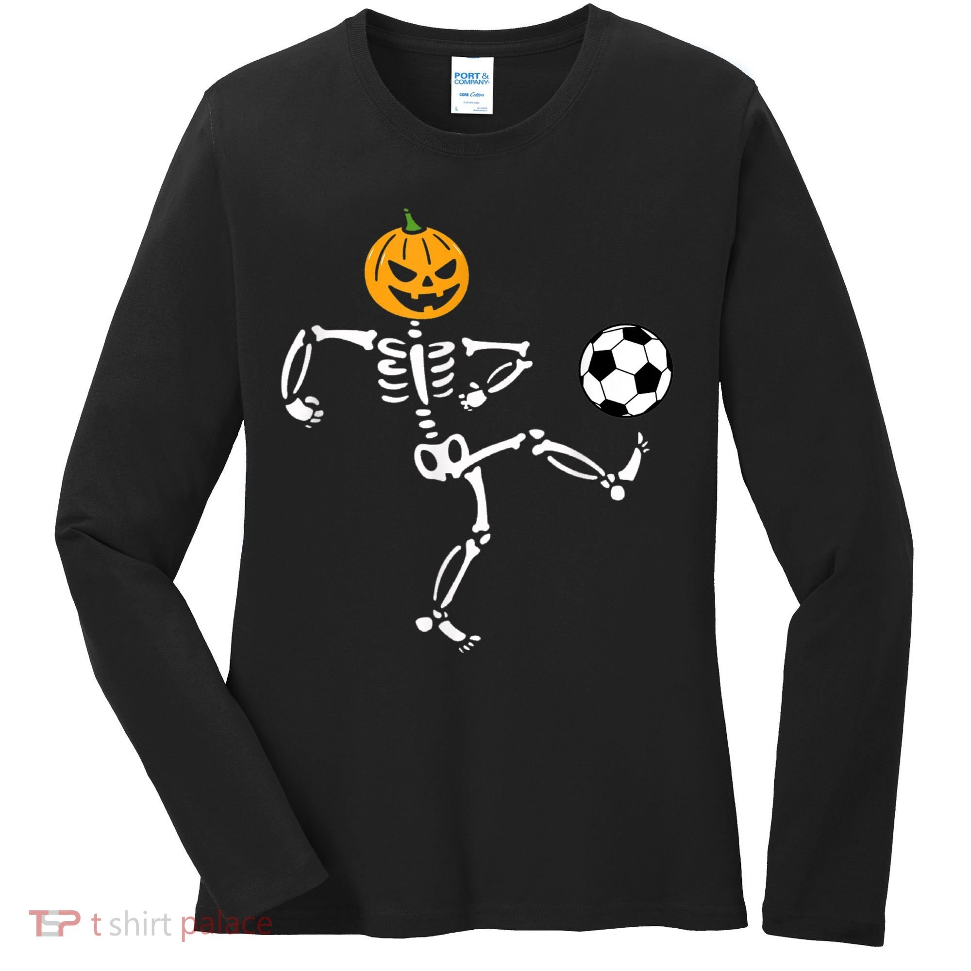 Pumpkin Skeleton Soccer Player Halloween Soccer Women's Long Sleeve Shirt