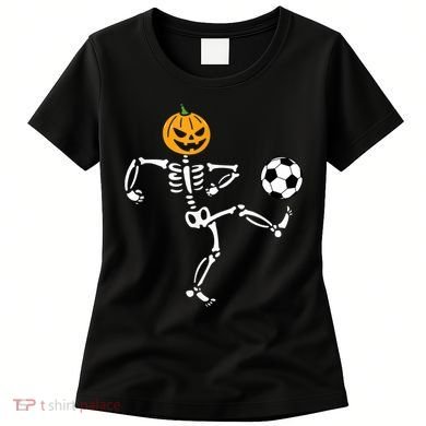 Pumpkin Skeleton Soccer Player Halloween Soccer Women's T-Shirt