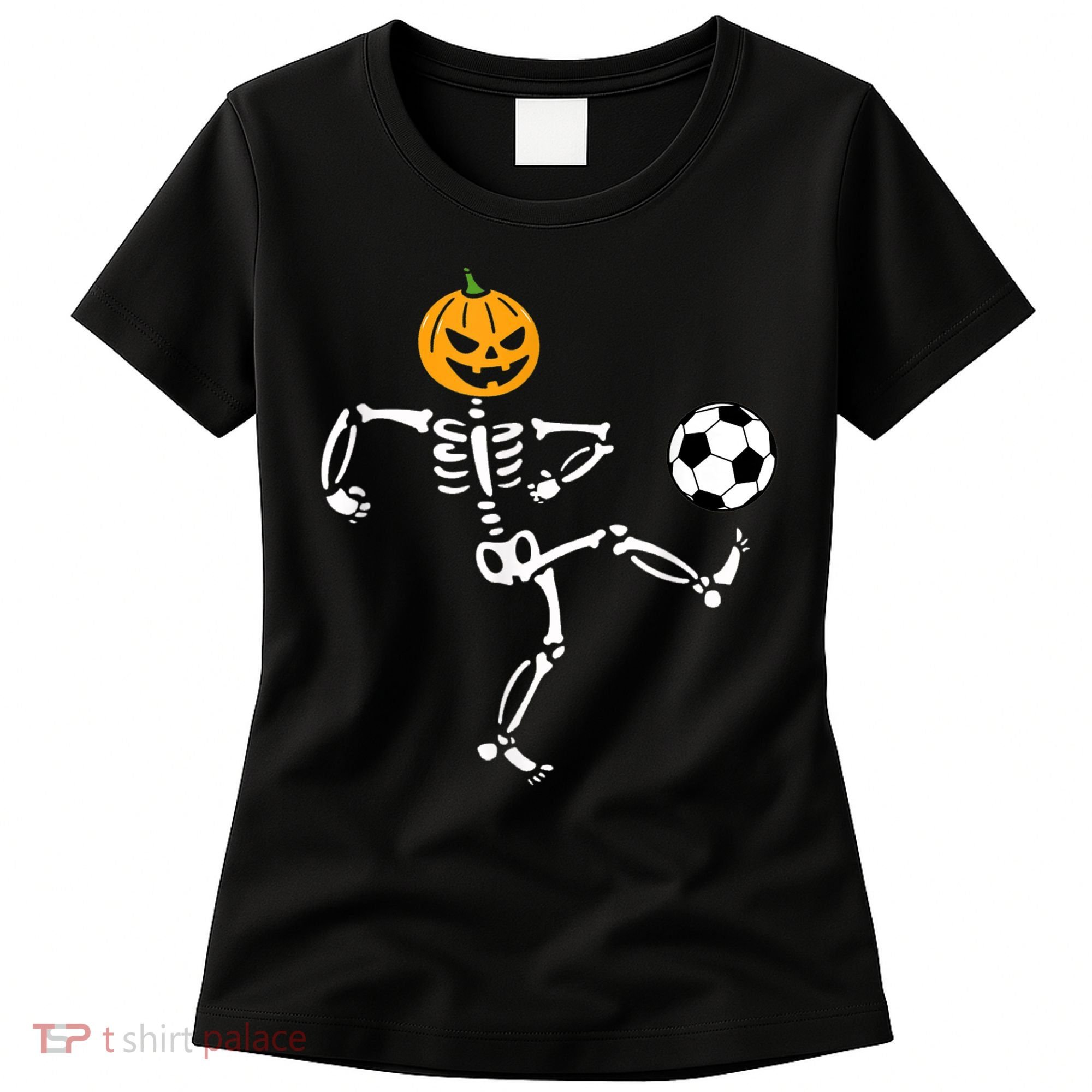 Pumpkin Skeleton Soccer Player Halloween Soccer Women's T-Shirt