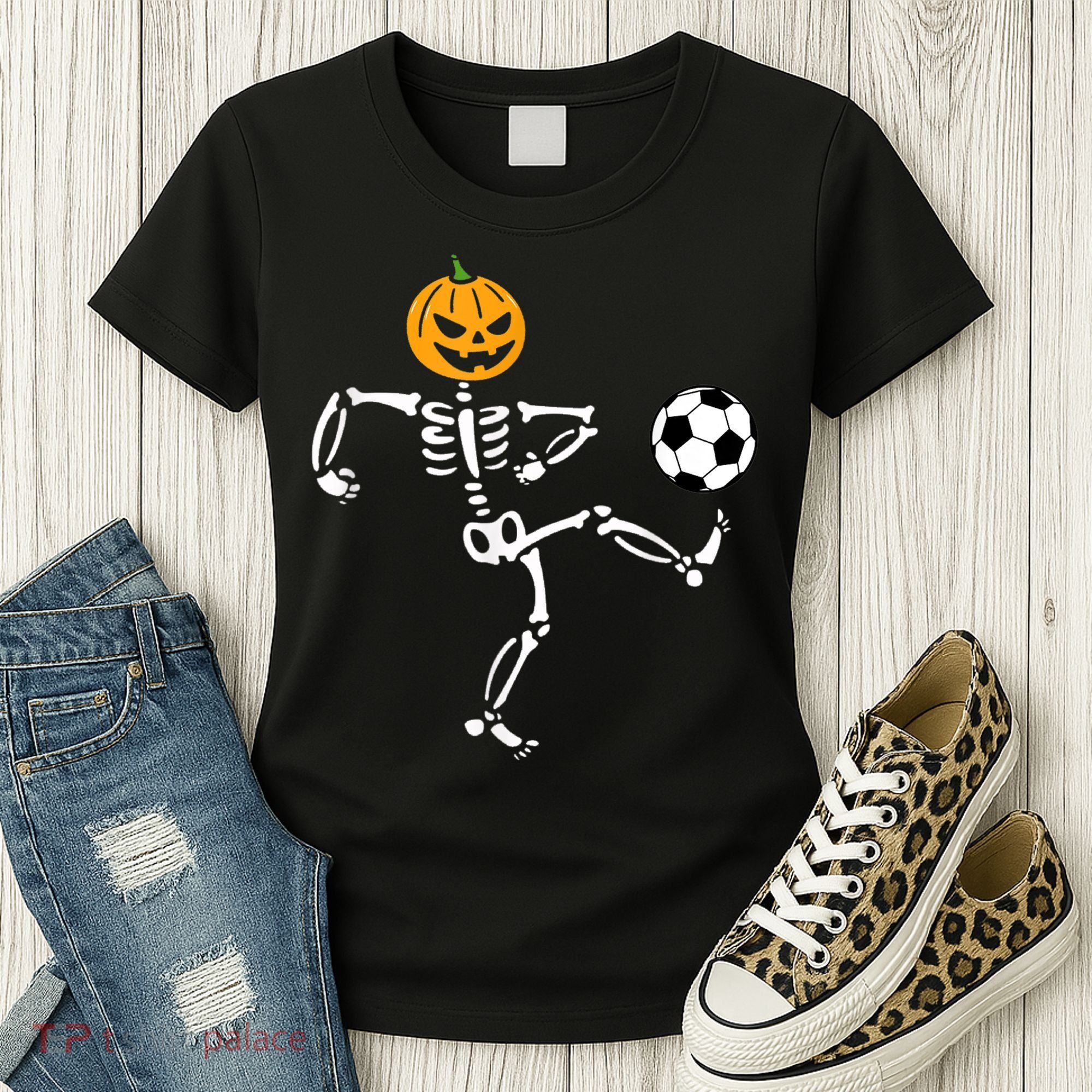 Pumpkin Skeleton Soccer Player Halloween Soccer Women's T-Shirt