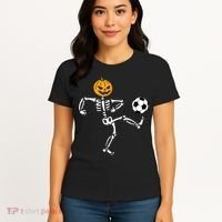 Pumpkin Skeleton Soccer Player Halloween Soccer Women's T-Shirt thumb 4