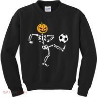 Pumpkin Skeleton Soccer Player Halloween Soccer Kids Sweatshirt thumb 0