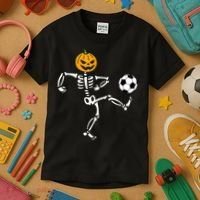 Pumpkin Skeleton Soccer Player Halloween Soccer Kids T-Shirt thumb 3