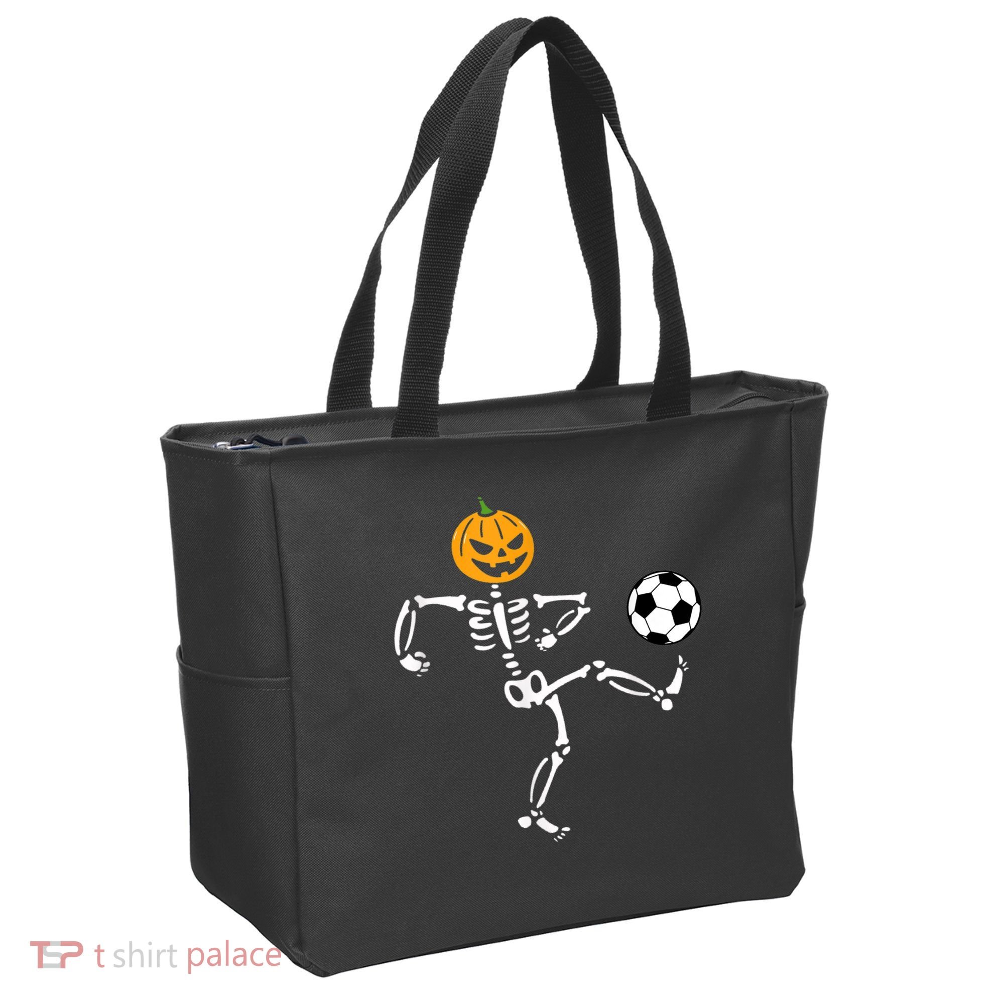 Pumpkin Skeleton Soccer Player Halloween Soccer Tote Bag