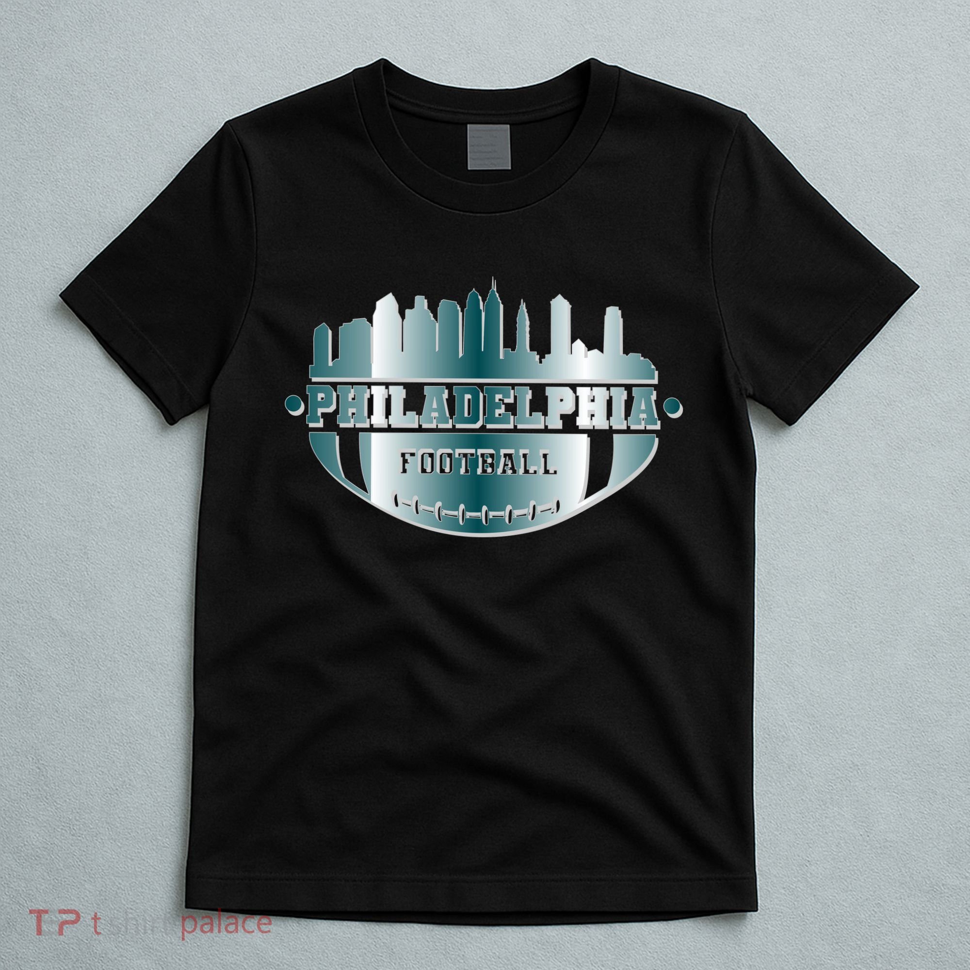 Philadelphia Skyline Shaped Into Football T-Shirt