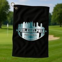Philadelphia Skyline Shaped Into Football Golf Towel thumb 1