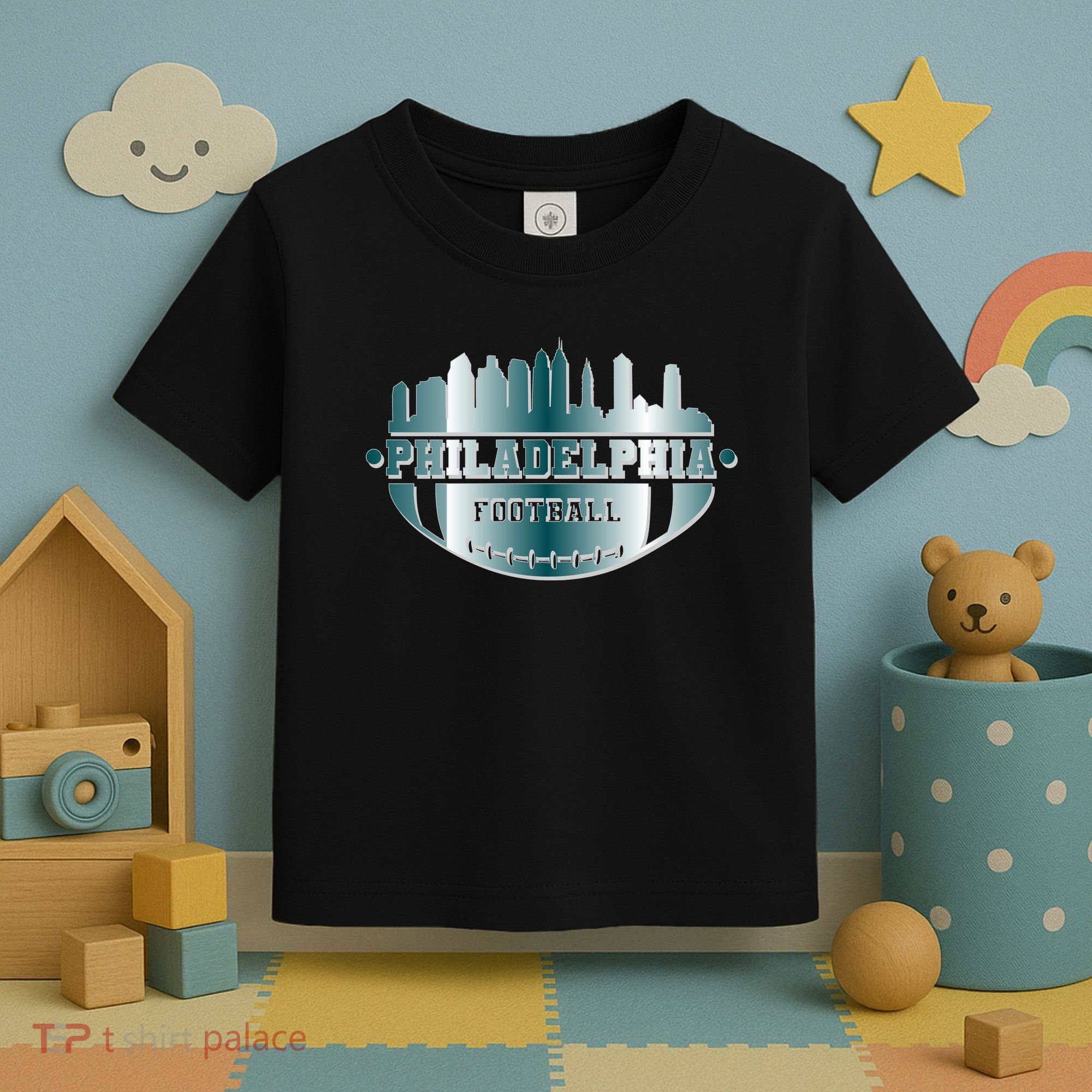 Philadelphia Skyline Shaped Into Football Toddler T-Shirt