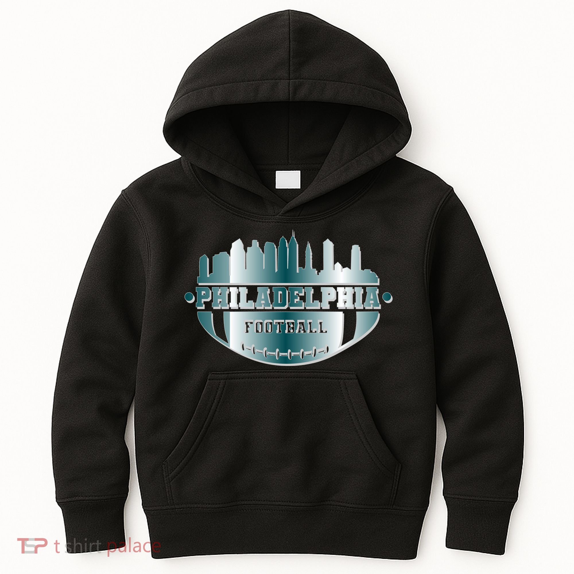 Philadelphia Skyline Shaped Into Football Kids Hoodie
