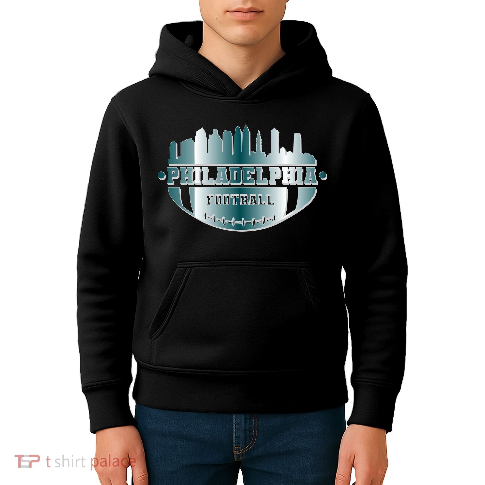 Philadelphia Skyline Shaped Into Football Kids Hoodie
