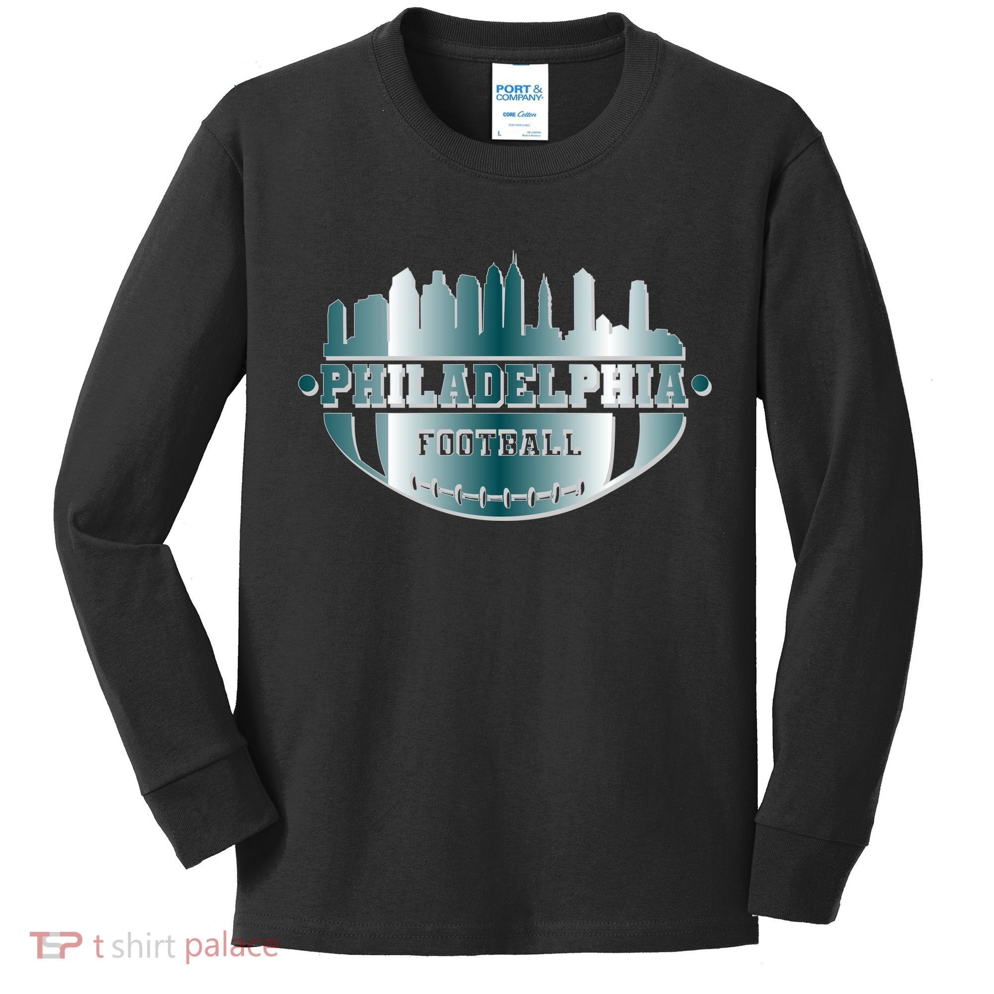 Philadelphia Skyline Shaped Into Football Kids Long Sleeve Shirt
