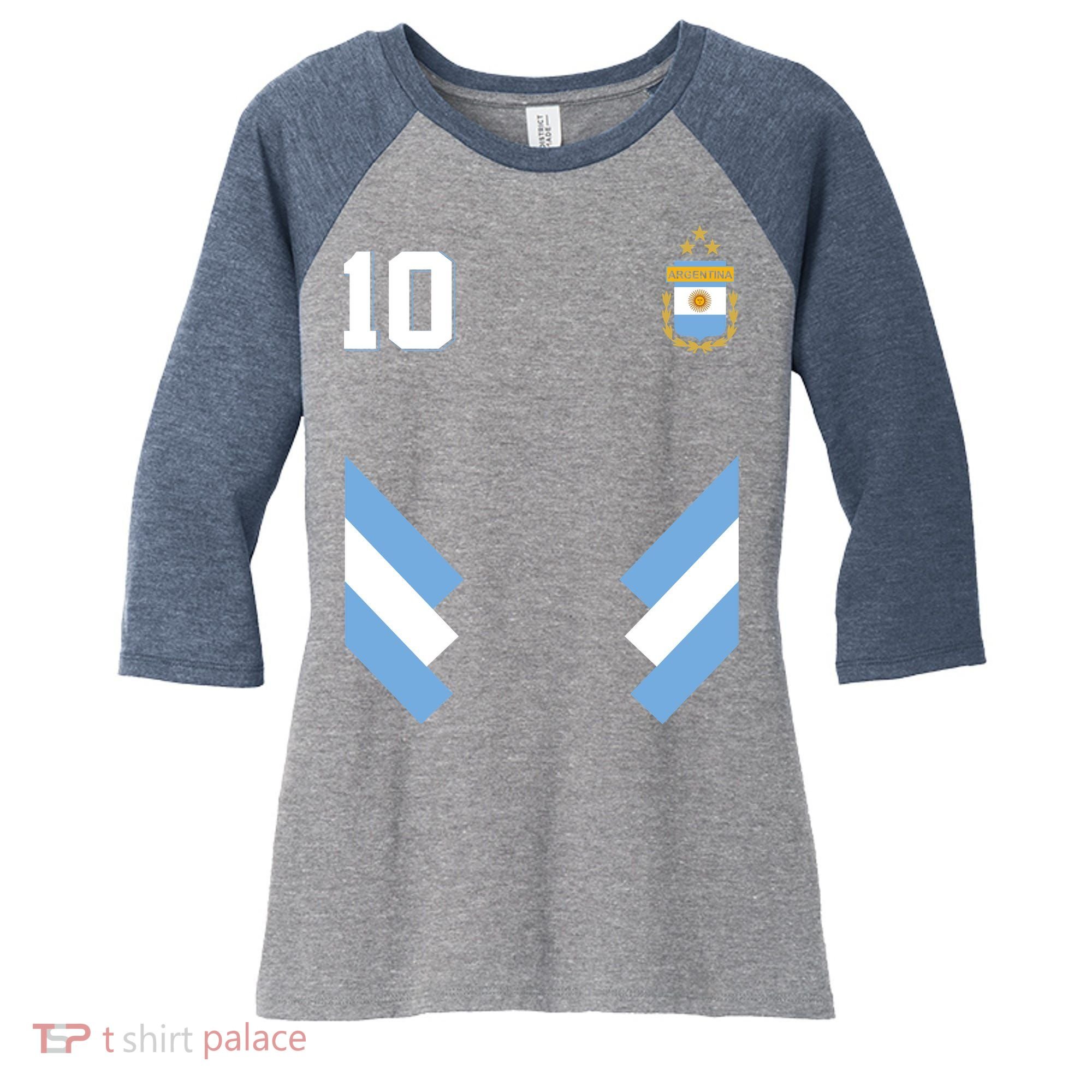 Pro Soccer Specialists #10 Argentina Jersey Soccer Women's Tri-Blend 3/4-Sleeve Raglan Shirt