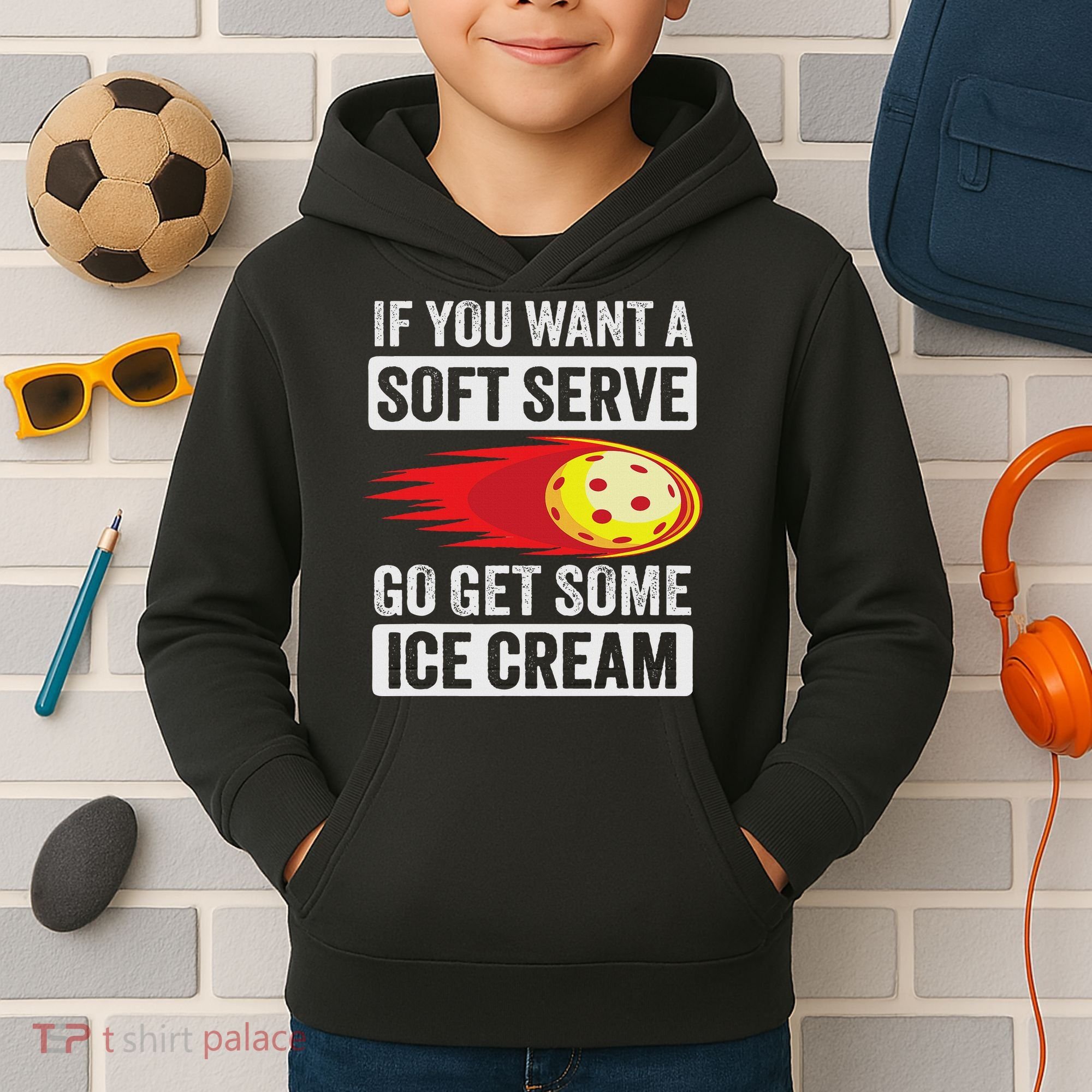Pickleball Soft Serve Ice Cream Funny Pickleball Kids Hoodie