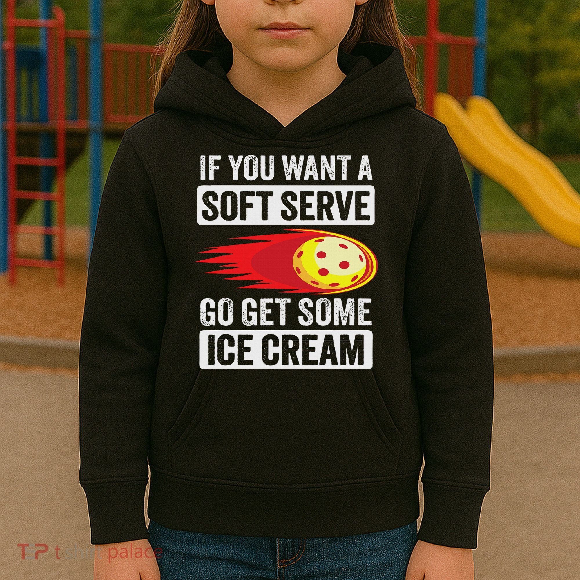 Pickleball Soft Serve Ice Cream Funny Pickleball Kids Hoodie