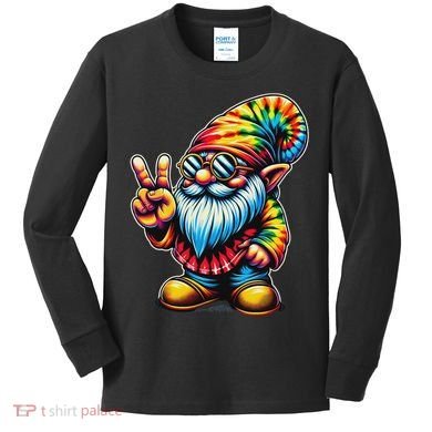 Peace Sign Tie Dye Gnome Kids Long Sleeve Shirt