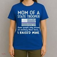 Proud State Trooper Mom Mother Thin Blue Line American Flag Cool Gift T-Shirt thumb 4