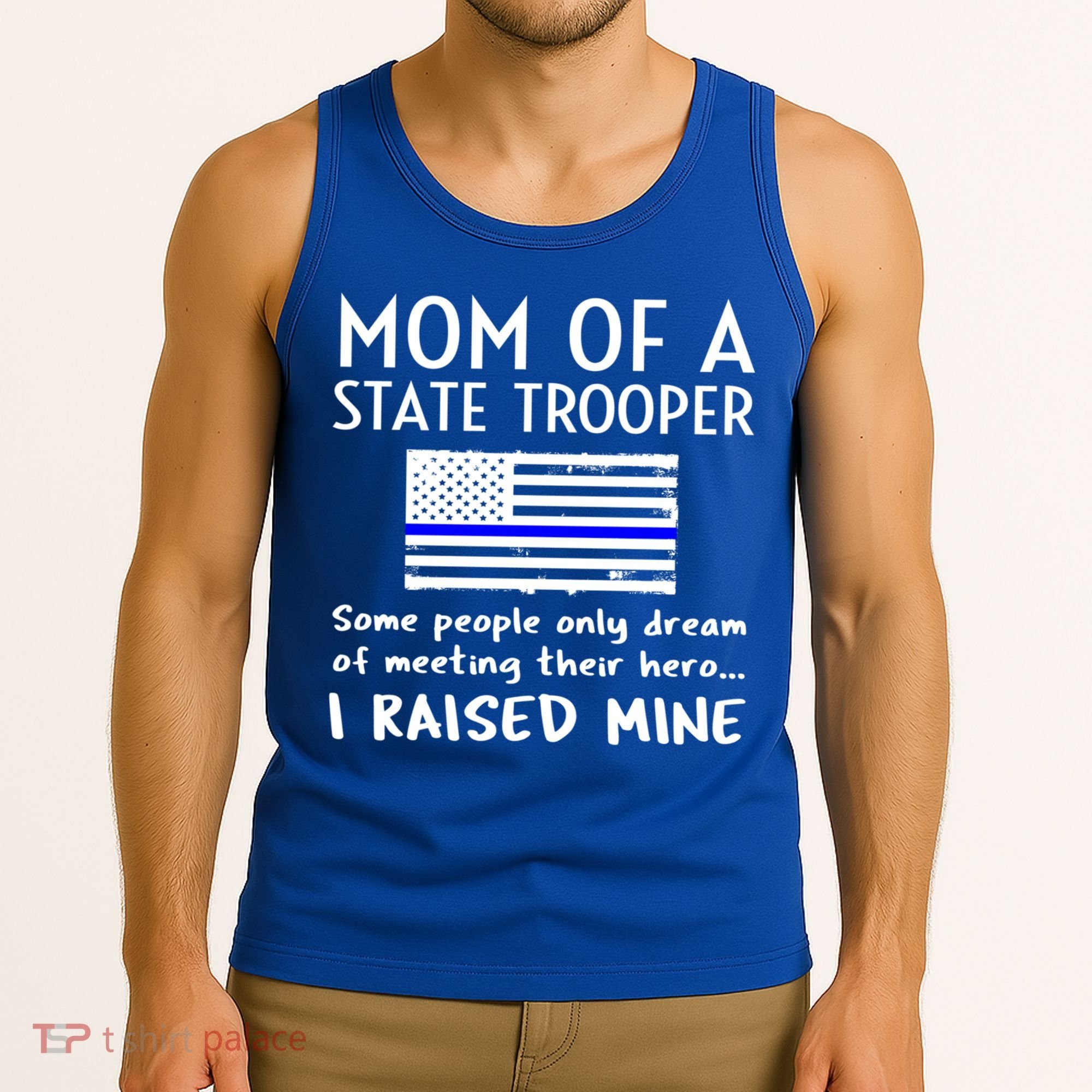 Proud State Trooper Mom Mother Thin Blue Line American Flag Cool Gift Tank Top