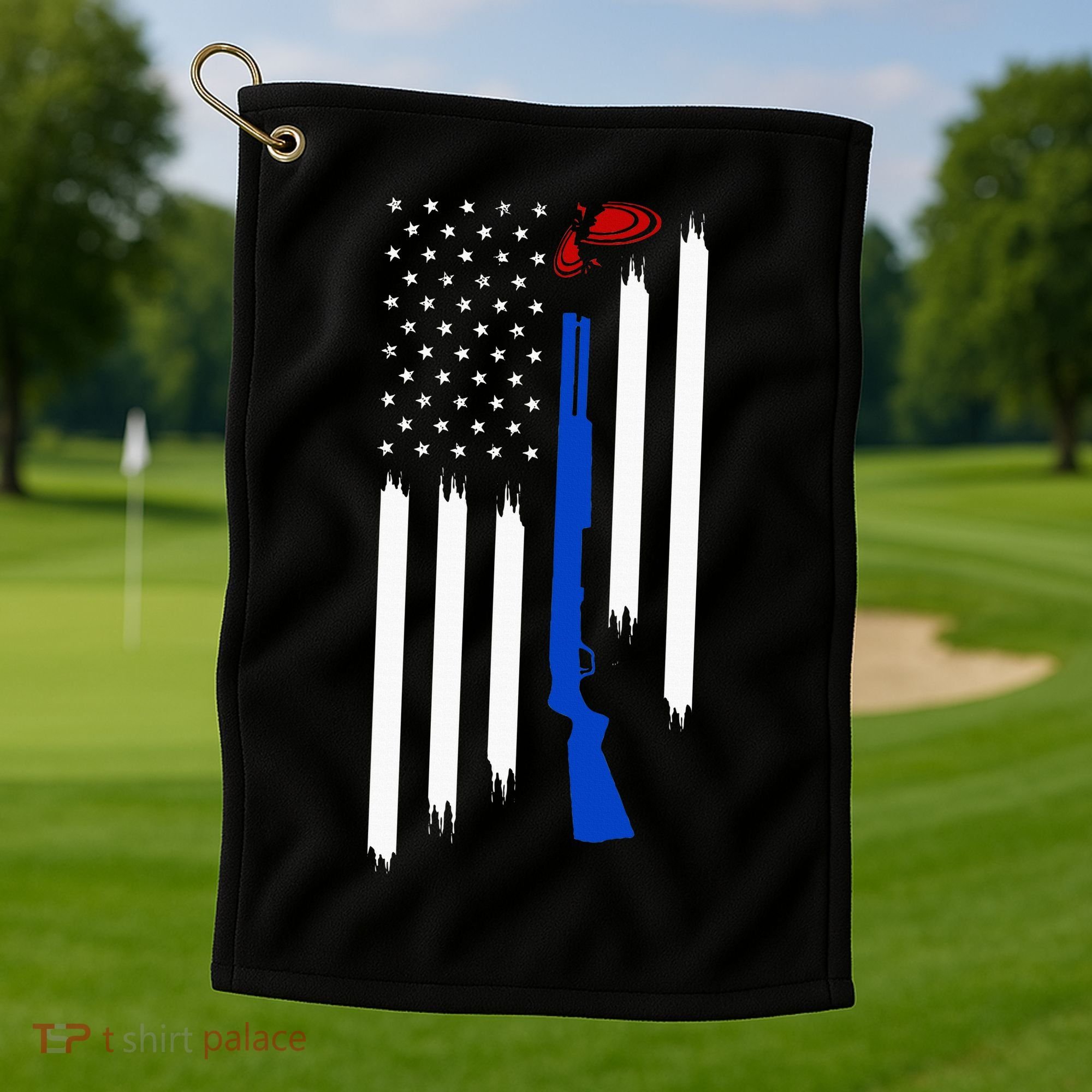 Patriotic Skeet Trap Clay Pigeon Shotgun Shooting Golf Towel