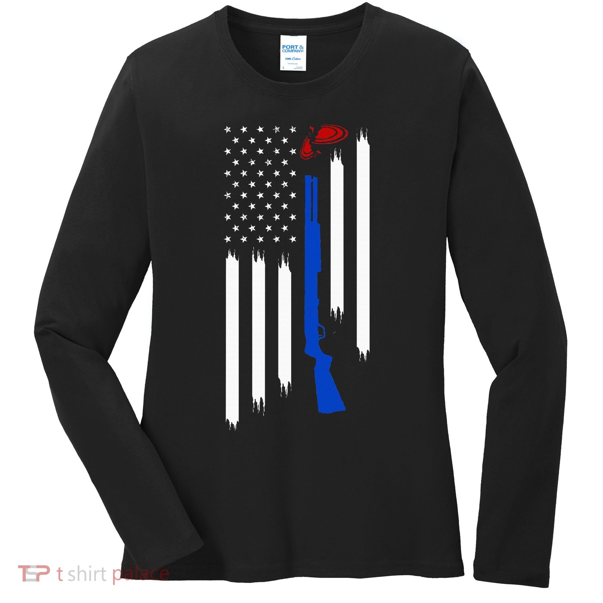 Patriotic Skeet Trap Clay Pigeon Shotgun Shooting Women's Long Sleeve Shirt