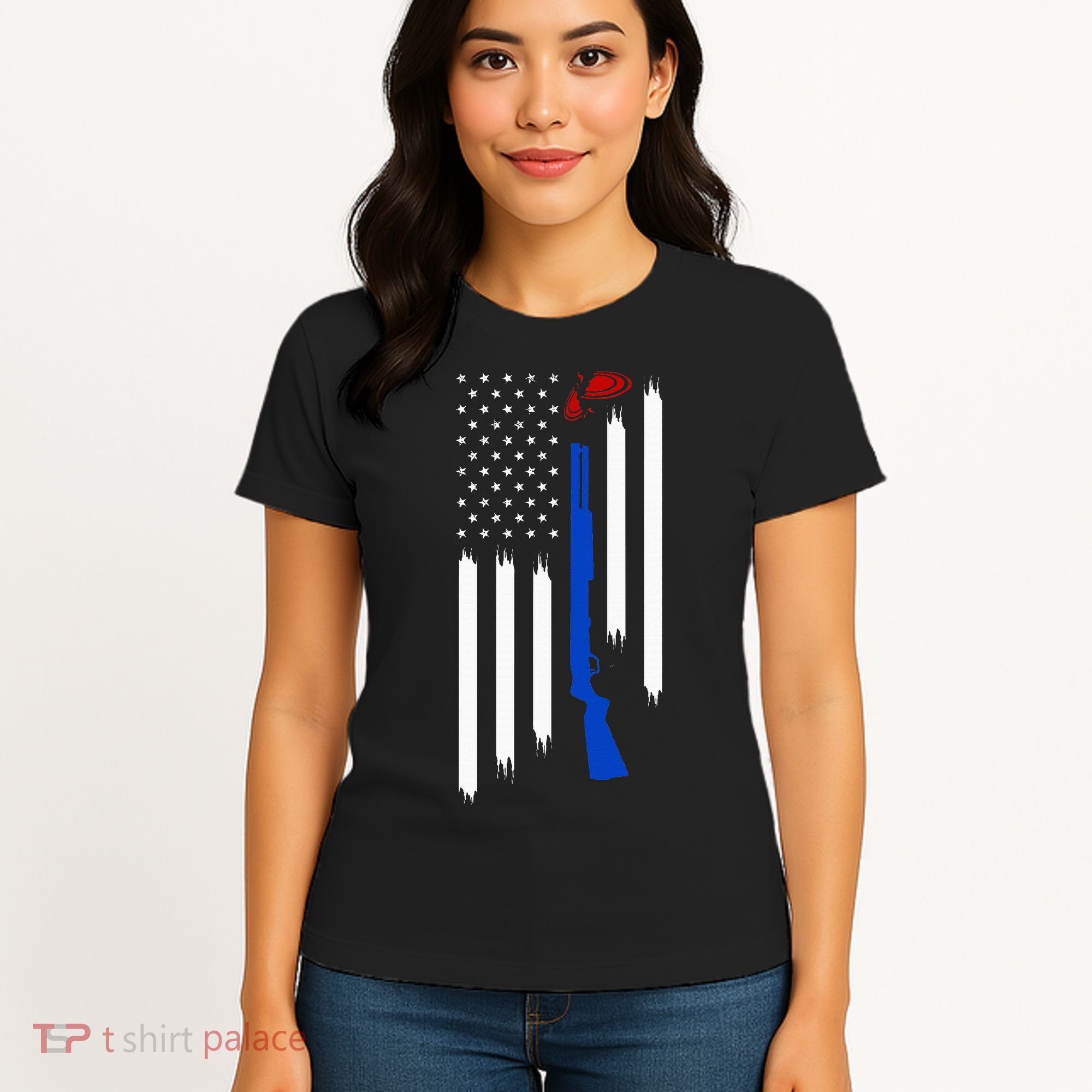 Patriotic Skeet Trap Clay Pigeon Shotgun Shooting Women's T-Shirt