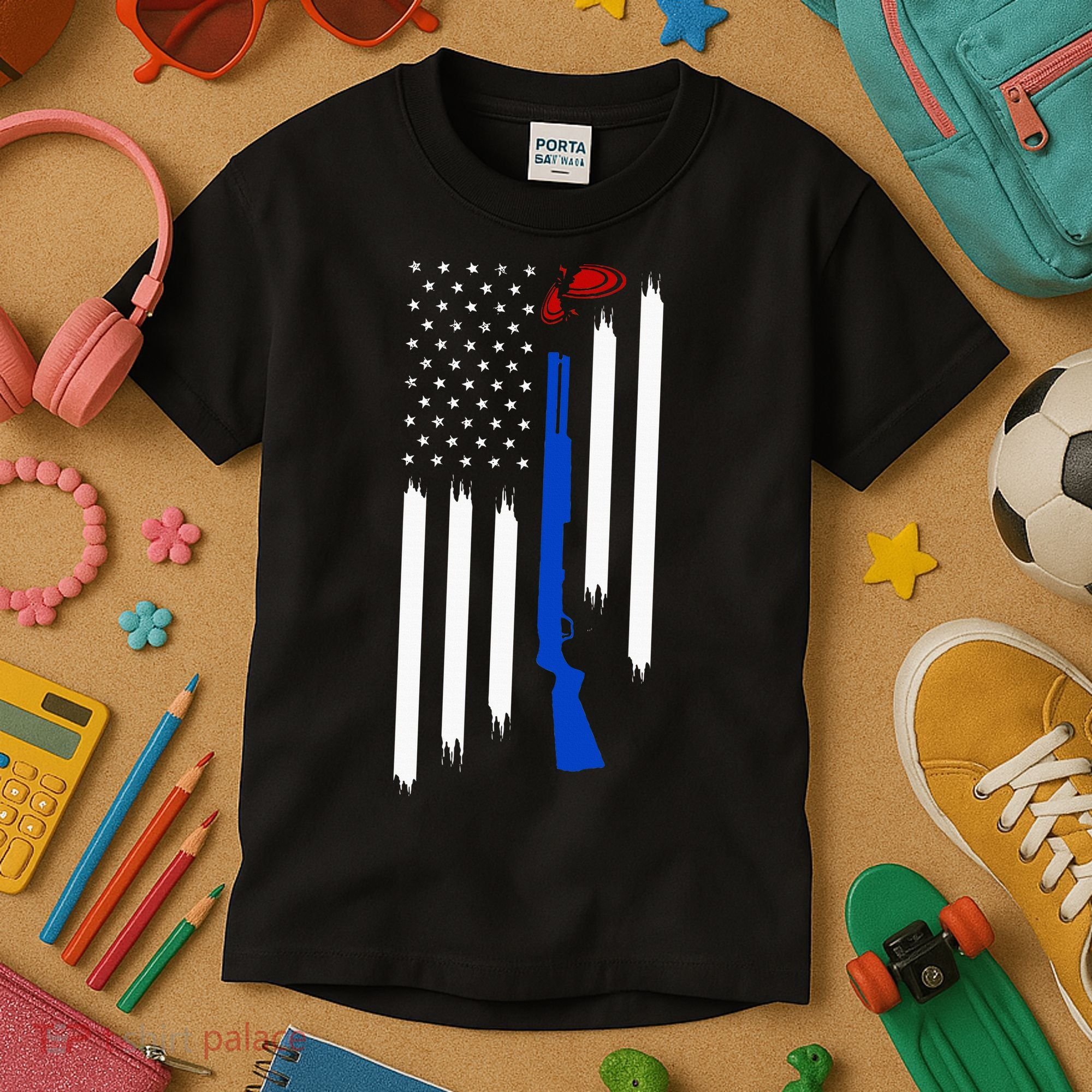 Patriotic Skeet Trap Clay Pigeon Shotgun Shooting Kids T-Shirt