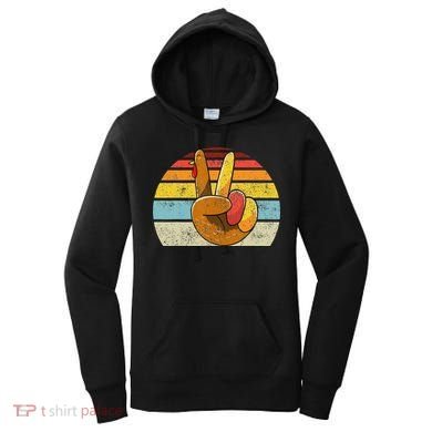 Peace Sign Turkey Hand Thanksgiving Retro Style Funny Women's Hoodie