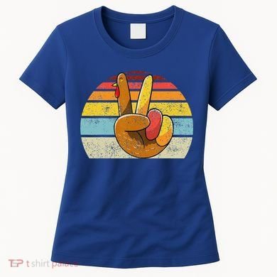 Peace Sign Turkey Hand Thanksgiving Retro Style Funny Women's T-Shirt
