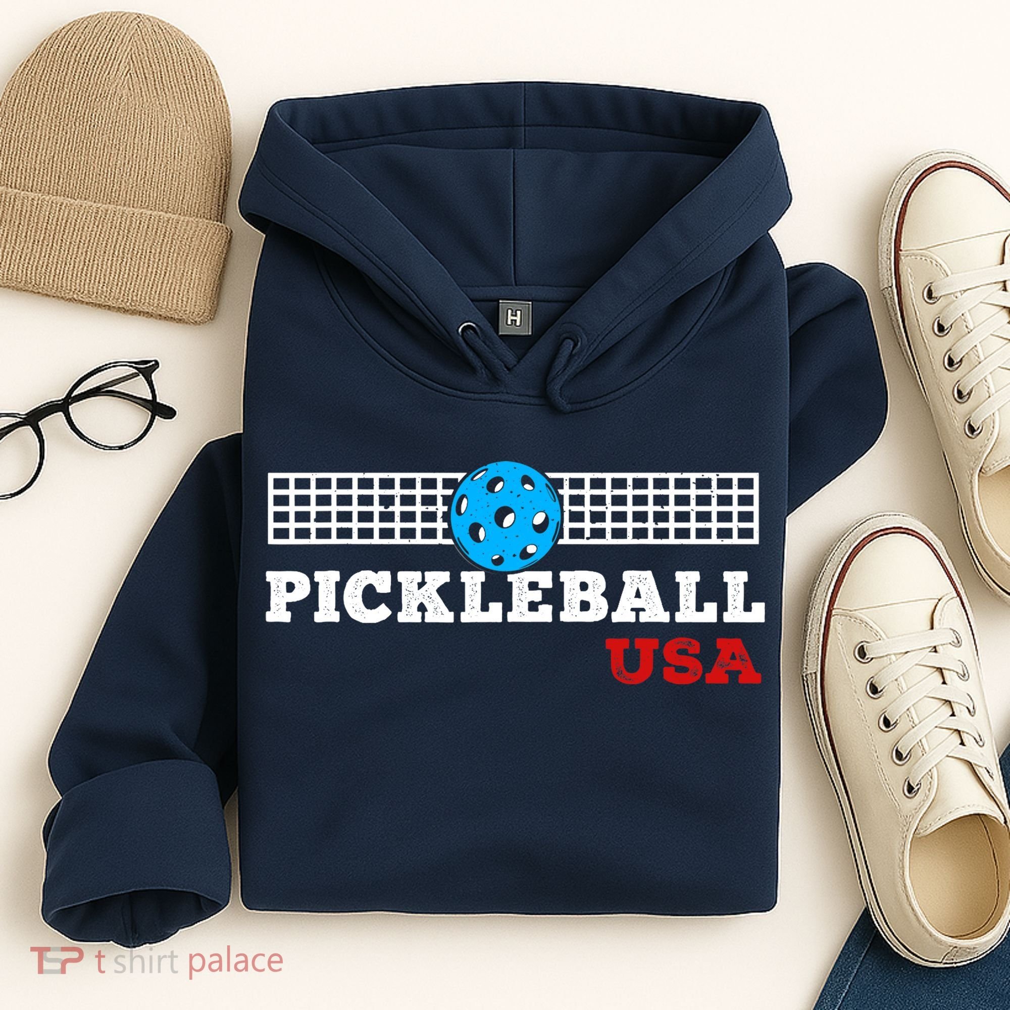 Pickleball Support The Team Pickleball Player USA Flag Hoodie