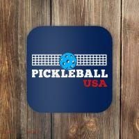 Pickleball Support The Team Pickleball Player USA Flag Coaster thumb 0