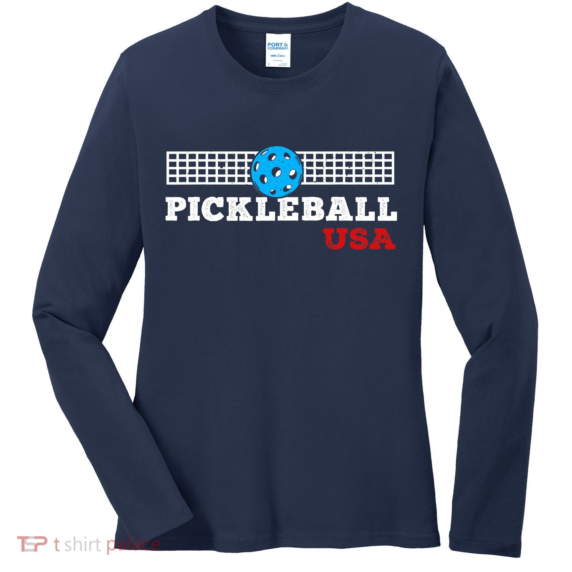 Pickleball Support The Team Pickleball Player USA Flag Women's Long Sleeve Shirt