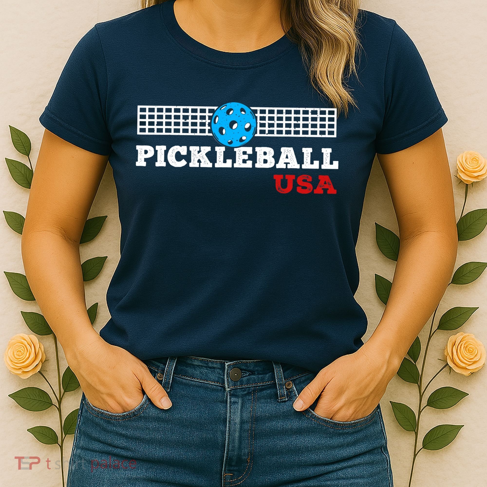 Pickleball Support The Team Pickleball Player USA Flag Women's T-Shirt
