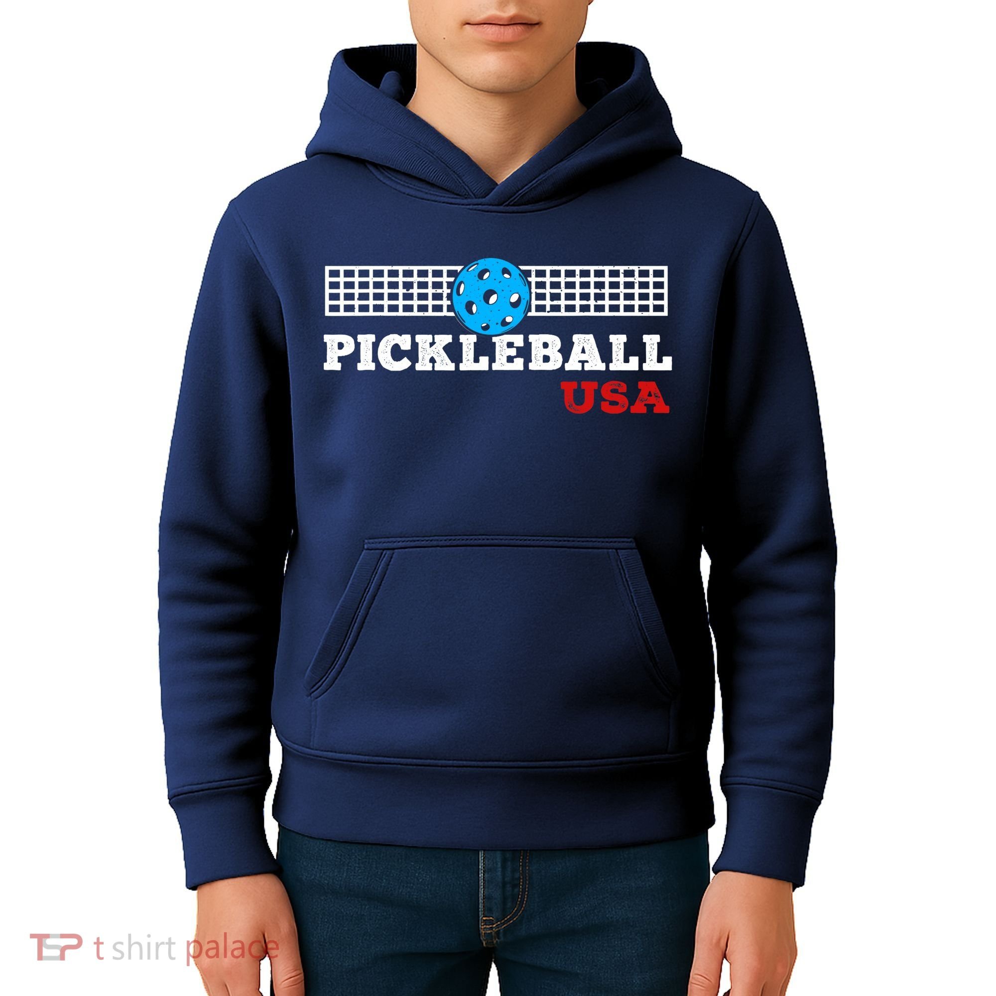 Pickleball Support The Team Pickleball Player USA Flag Kids Hoodie